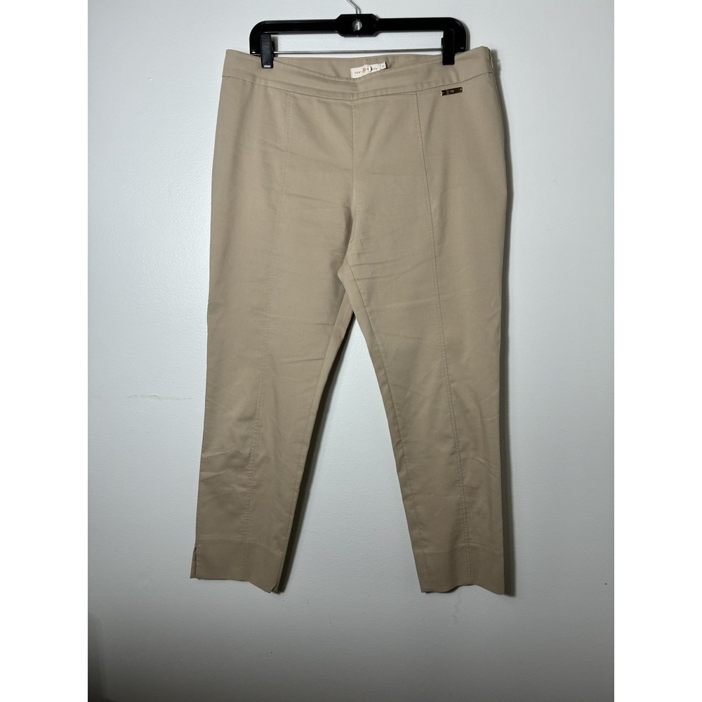 tori burch Straight Leg Cropped Khaki Dress Pants Sz 12 Side Zip Preppy Career